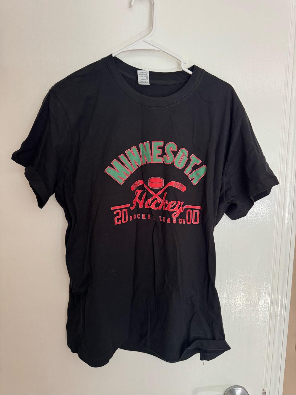 Minnesota Hockey Graphic Tee - Black with Red & Green Print